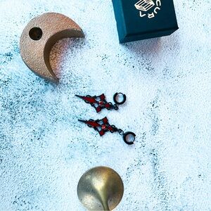 Obscura Nova "Written in Blood Sacrifice" Black and Red Earrings